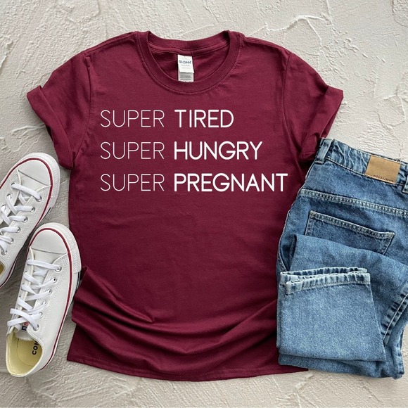 Super Tired Super Pregnant, Next Level Idea Women, Crew Neck , Baby Announcement - Picture 1 of 2